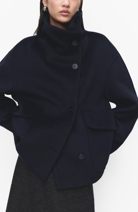 Funnel Neck Wool Coat