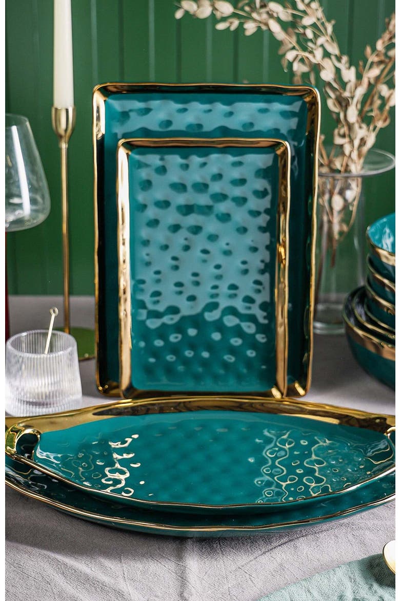 Florian Porcelain 2-Piece Serving Plate Set, Alternate, color, Green