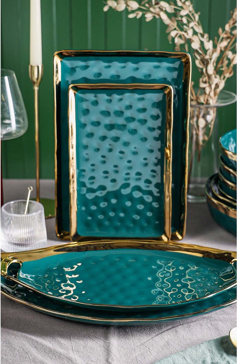 Stone Lain Florian Porcelain 2-Piece Serving Plate Set, Alternate, color, Green