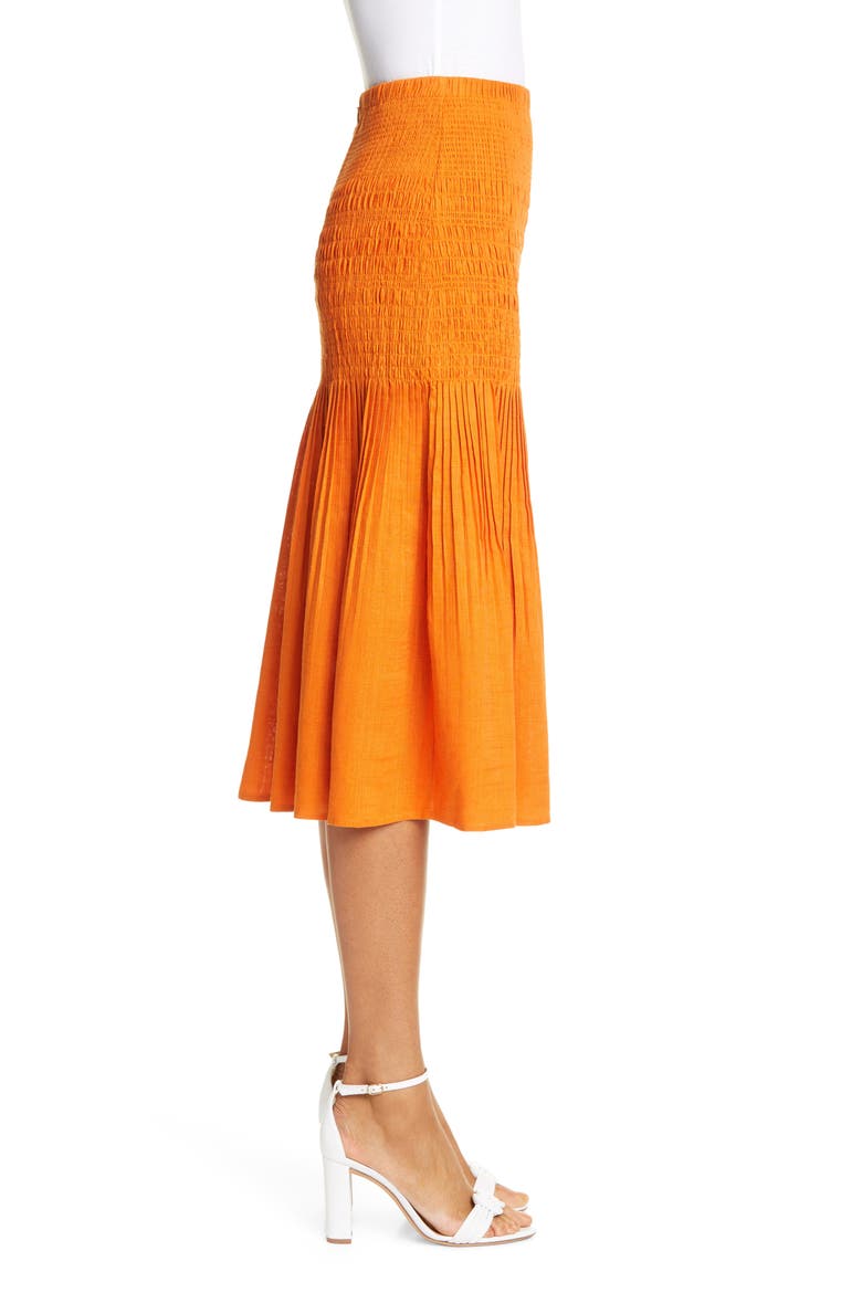 Smocked Midi Skirt, Alternate, color, DEEP ORANGE