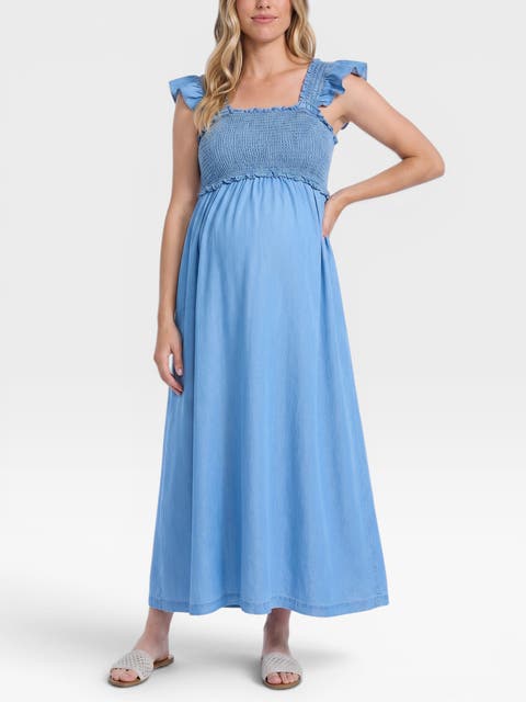 Sleeveless Ruffle Shoulder Smocked Maxi Dress