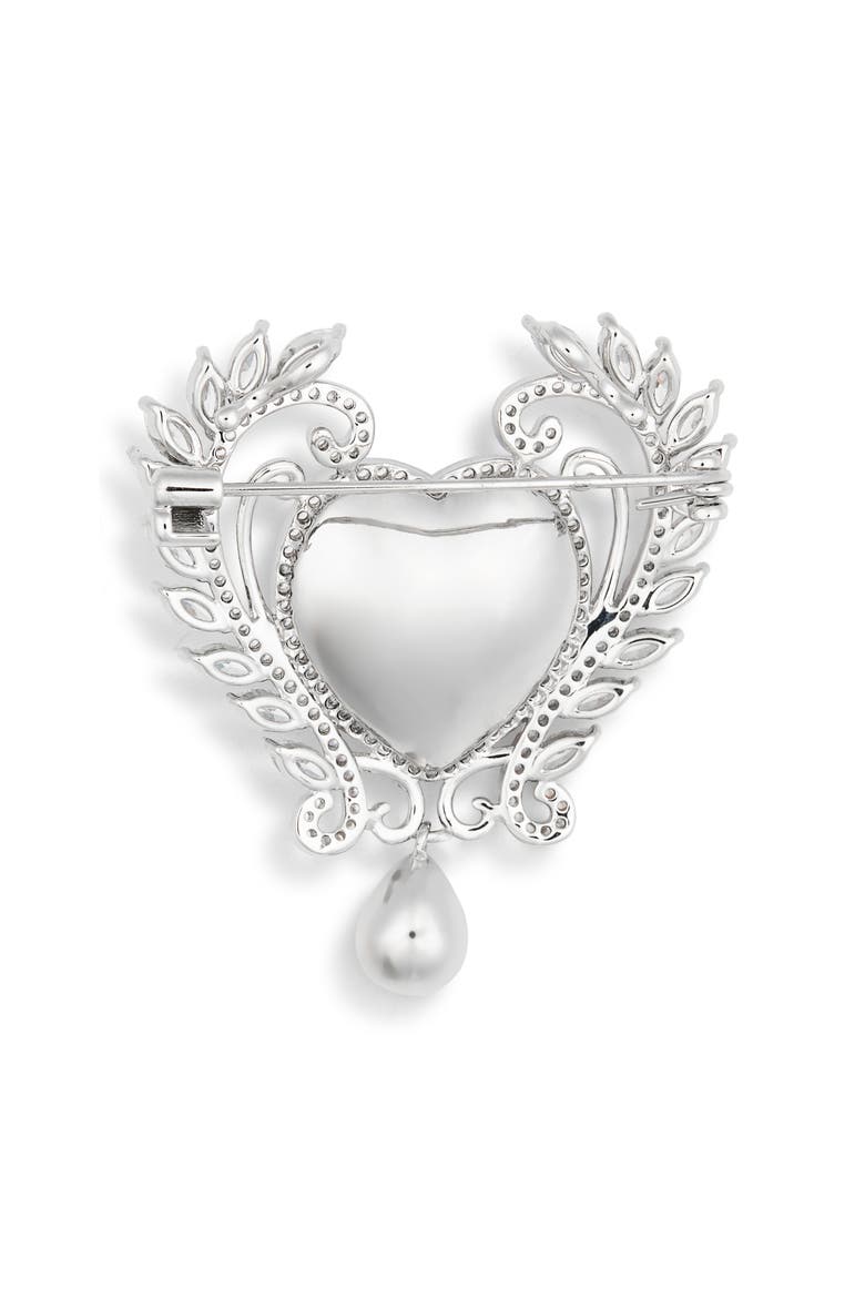 Audrey Cubic Zirconia Laurel Heart Brooch, Alternate, color, SILVER