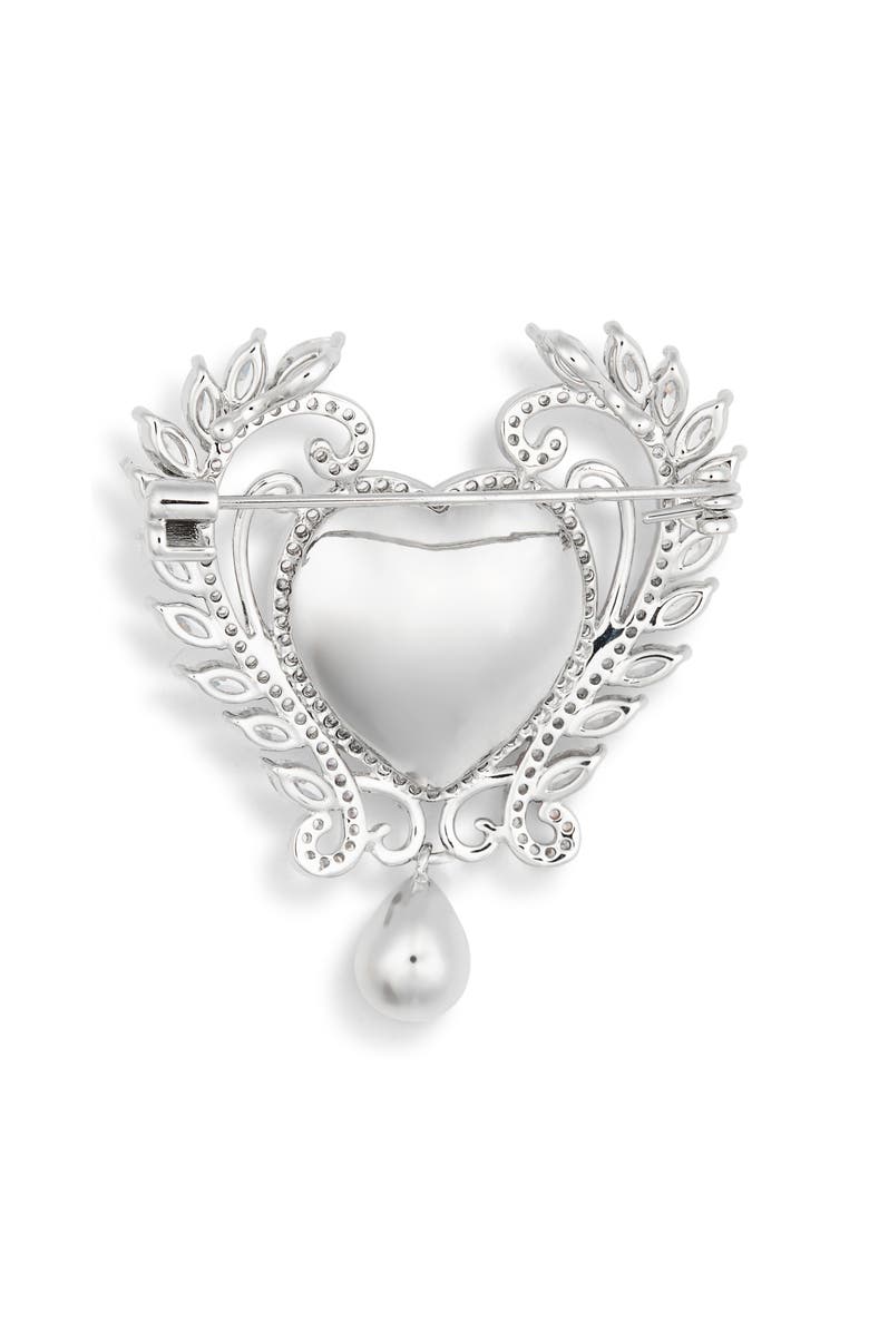EYE CANDY LOS ANGELES Audrey Cubic Zirconia Laurel Heart Brooch, Alternate, color, Silver