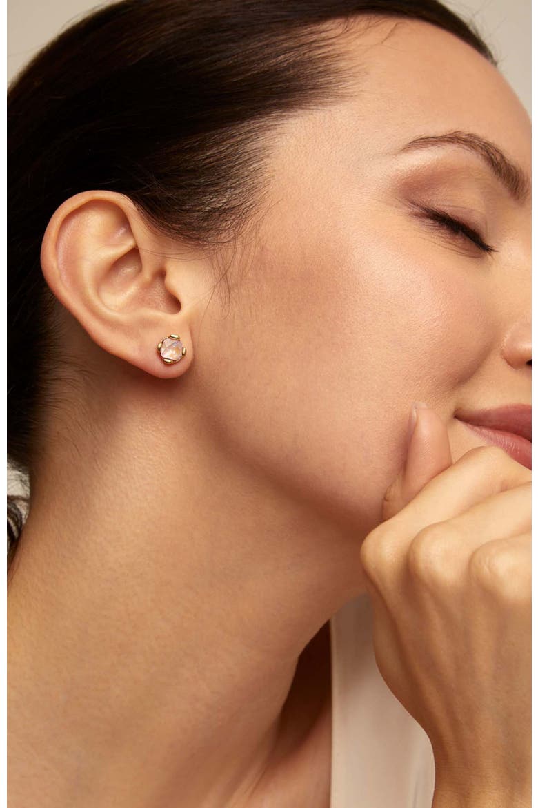 Pink Crystal Stud Earrings, Alternate, color, Gold