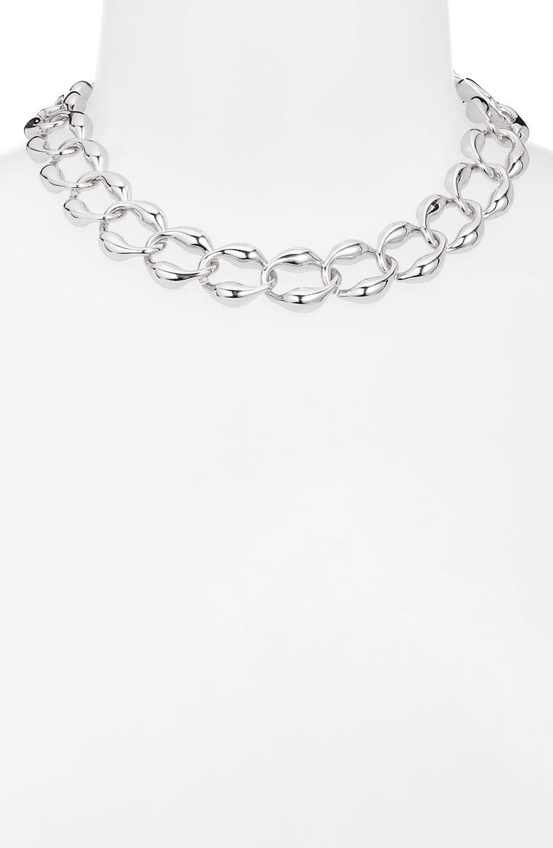 Open Edit Puffy Curb Chain Necklace, Alternate, color, Rhodium