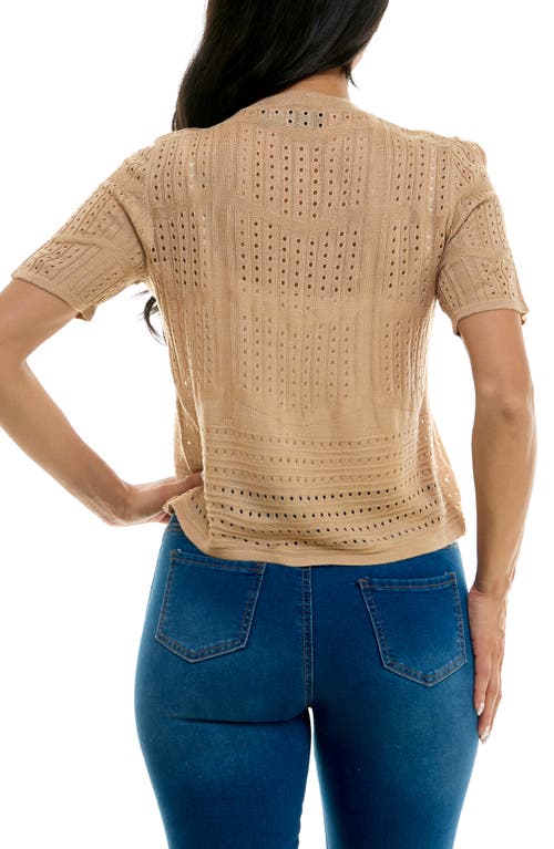 Nina Leonard Open Stitch Short Sleeve Bolero In Tan