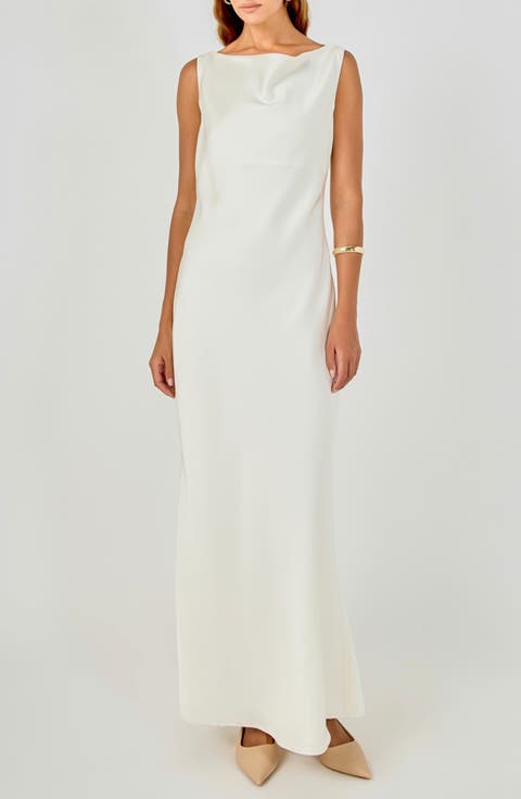 Cowl Neck Satin Maxi Gown