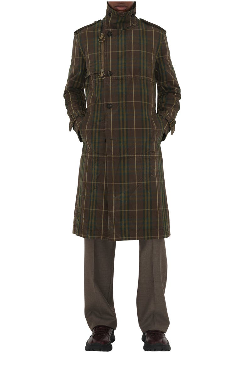 Burberry Long Check Cotton Trench Coat, Main, color, 