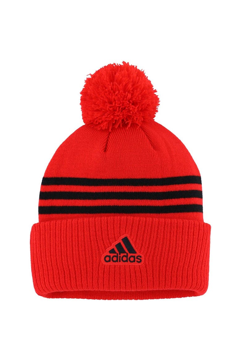 Men's adidas Red Ottawa Senators Locker Room Three Stripe Cuffed Knit Hat with Pom, Alternate, color, Red