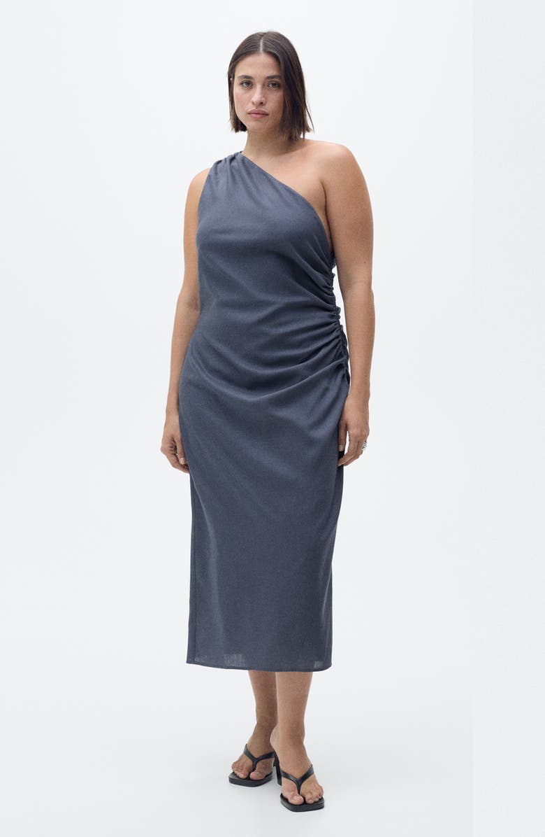 MANGO Asymmetric Ruched Dress, Alternate, color, Indigo Blue
