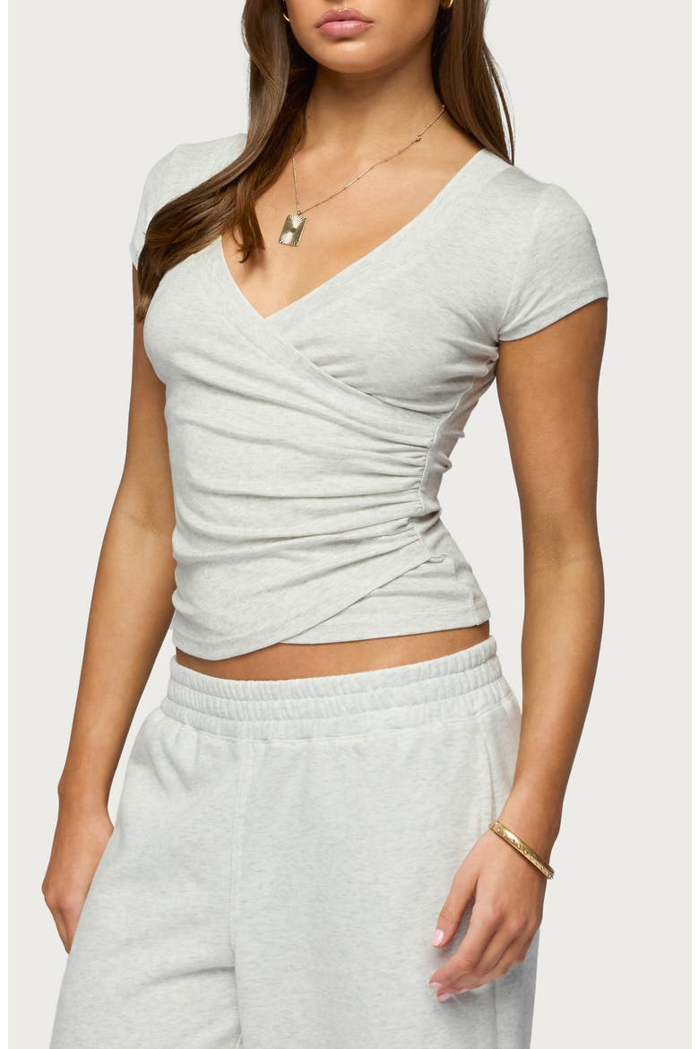 Iria Faux Wrap Top, Alternate, color, LIGHT-GRAY-MELANGE