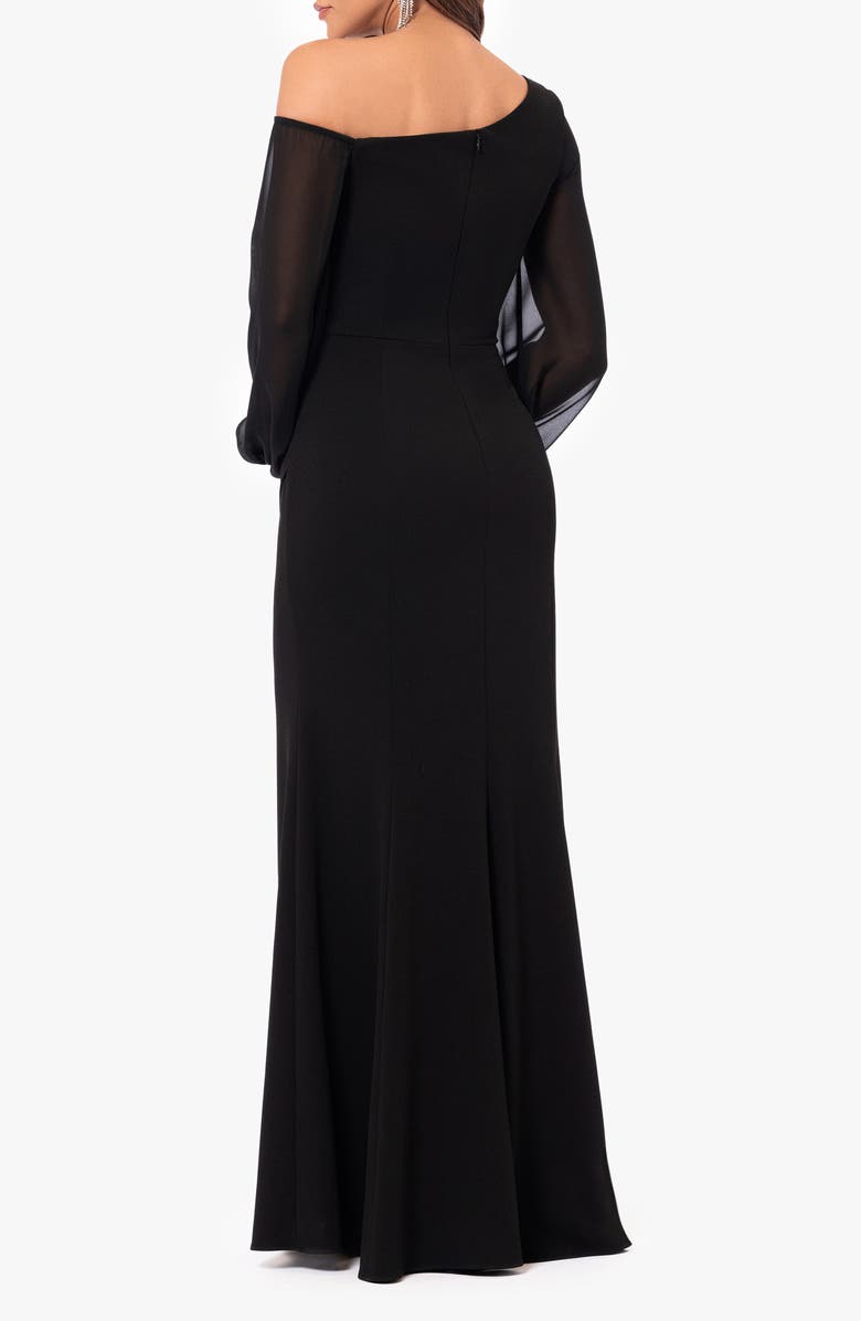 Betsy & Adam Off the Shoulder Long Sleeve Gown, Alternate, color, Black