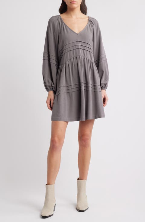 Pintuck Long Sleeve Minidress