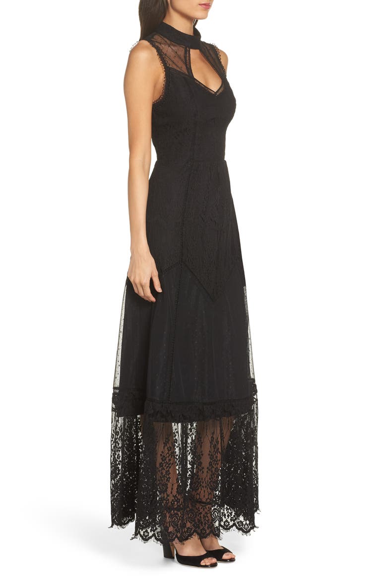 Mixed Lace Gown, Alternate, color, BLACK