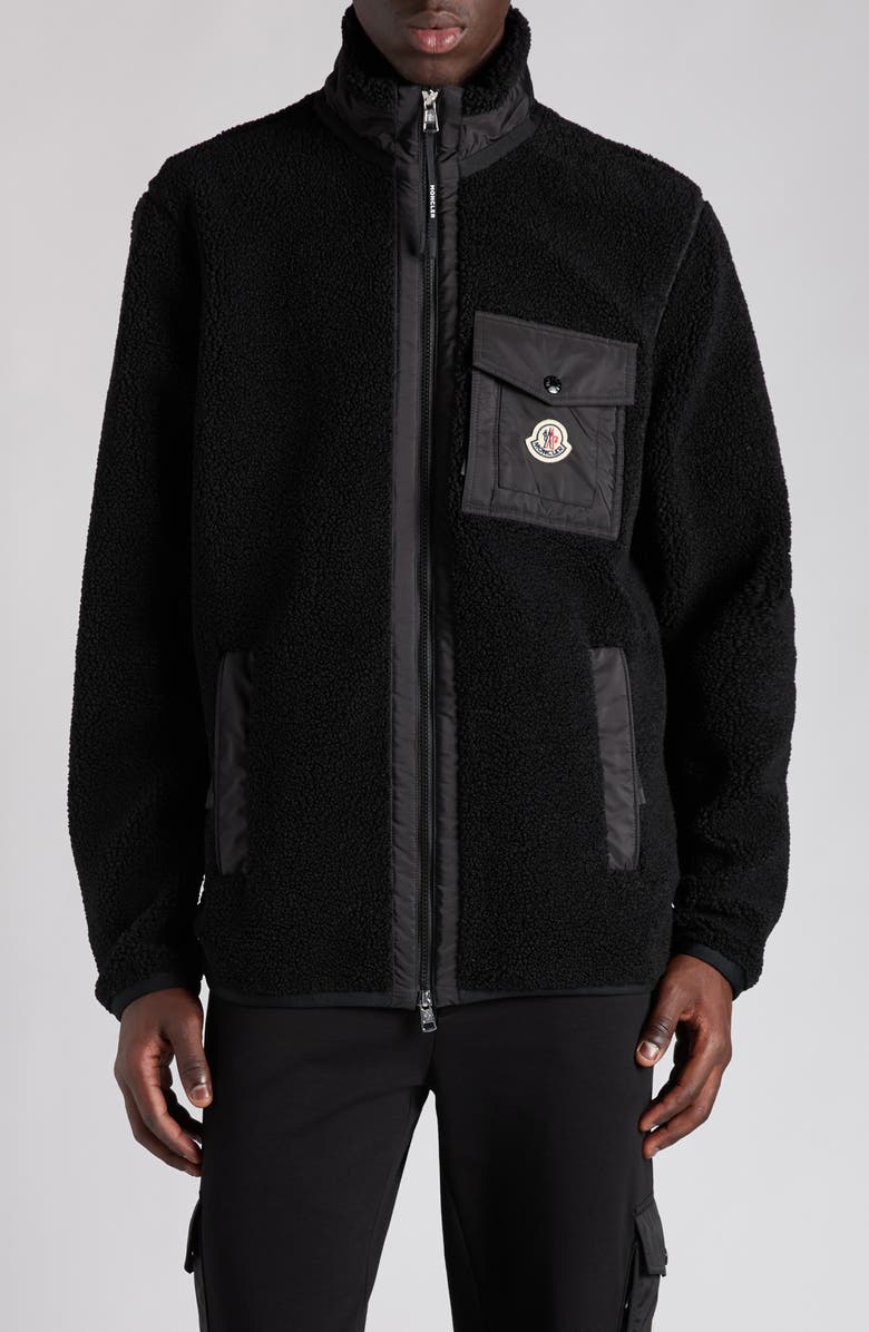 Moncler Faux Shearling Jacket, Main, color, Black