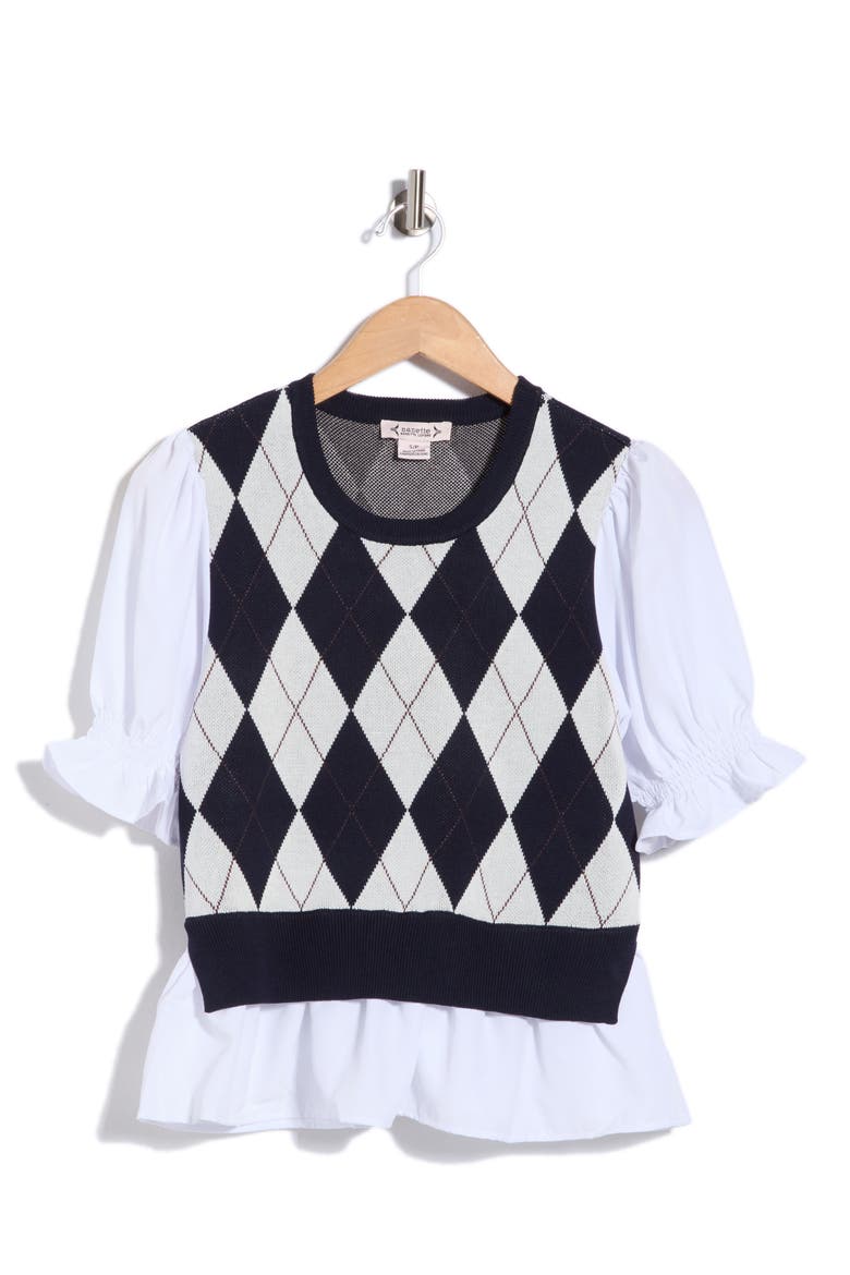 Twofer Ruffle Trim Sweater, Alternate, color, NAVY
