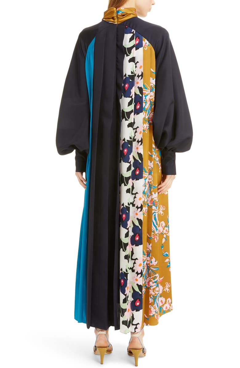 Roksanda Floral Panel Long Sleeve Silk Twill Maxi Dress, Alternate, color,