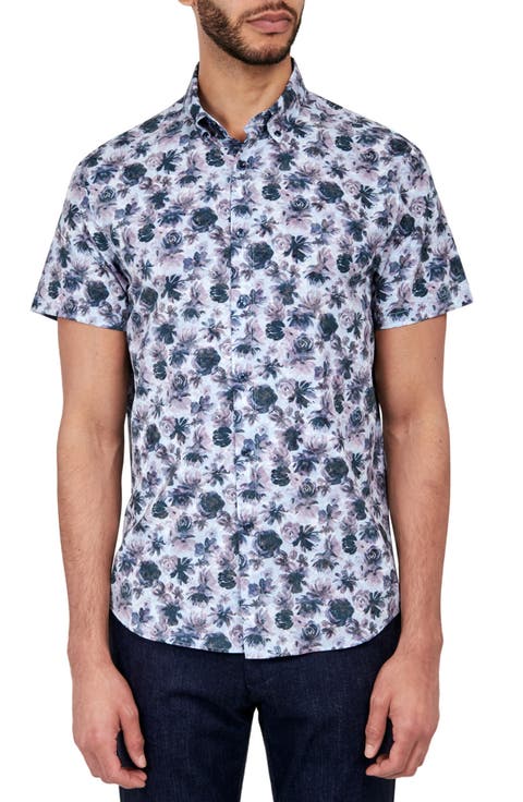 Slim Fit Quay Watercolor Floral 4-Way Stretch Performance Short Sleeve Shirt