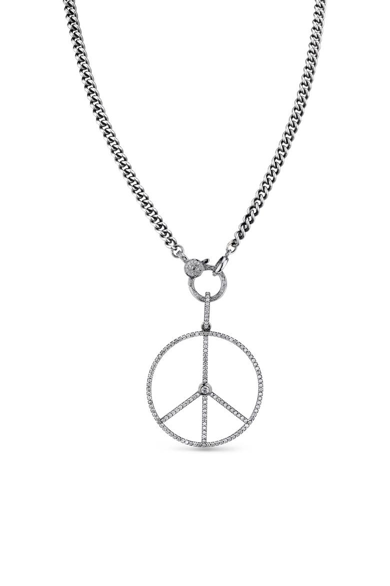 Long Peace Sign Pendant Necklace, Main, color, Sterling Silver