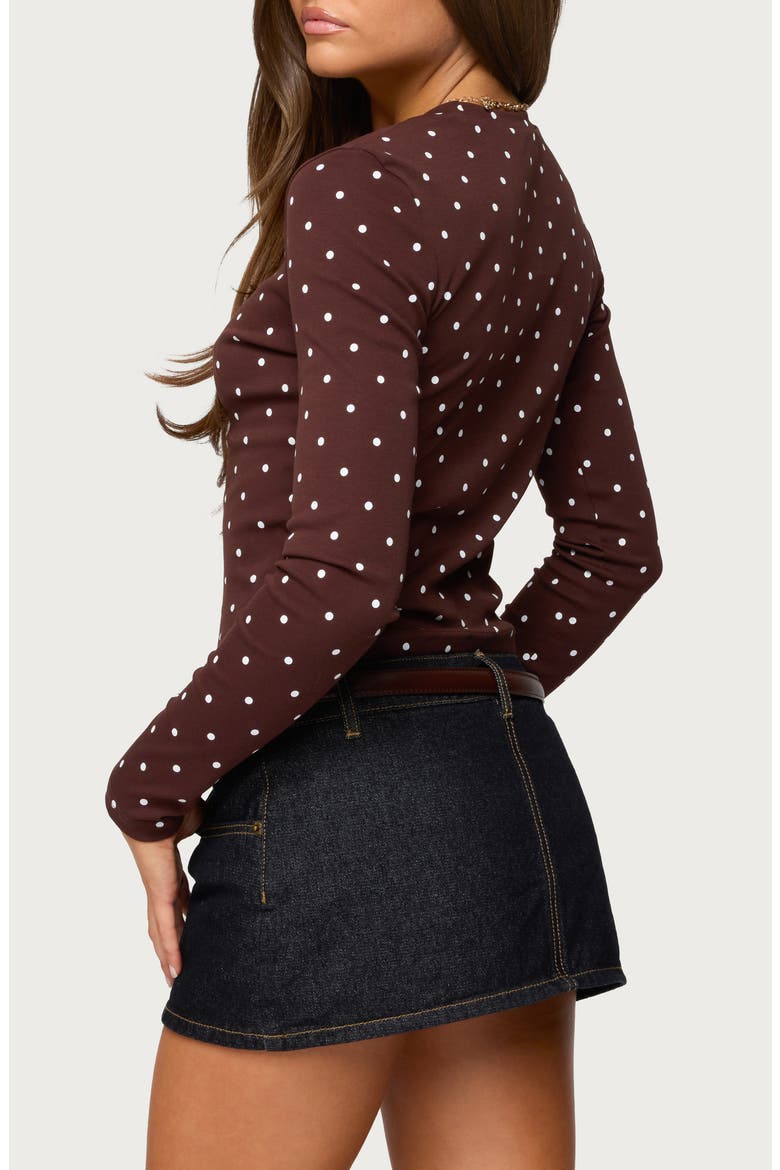 Daliya Polka Dot Long Sleeve Cotton Crop T-Shirt, Alternate, color, BROWN