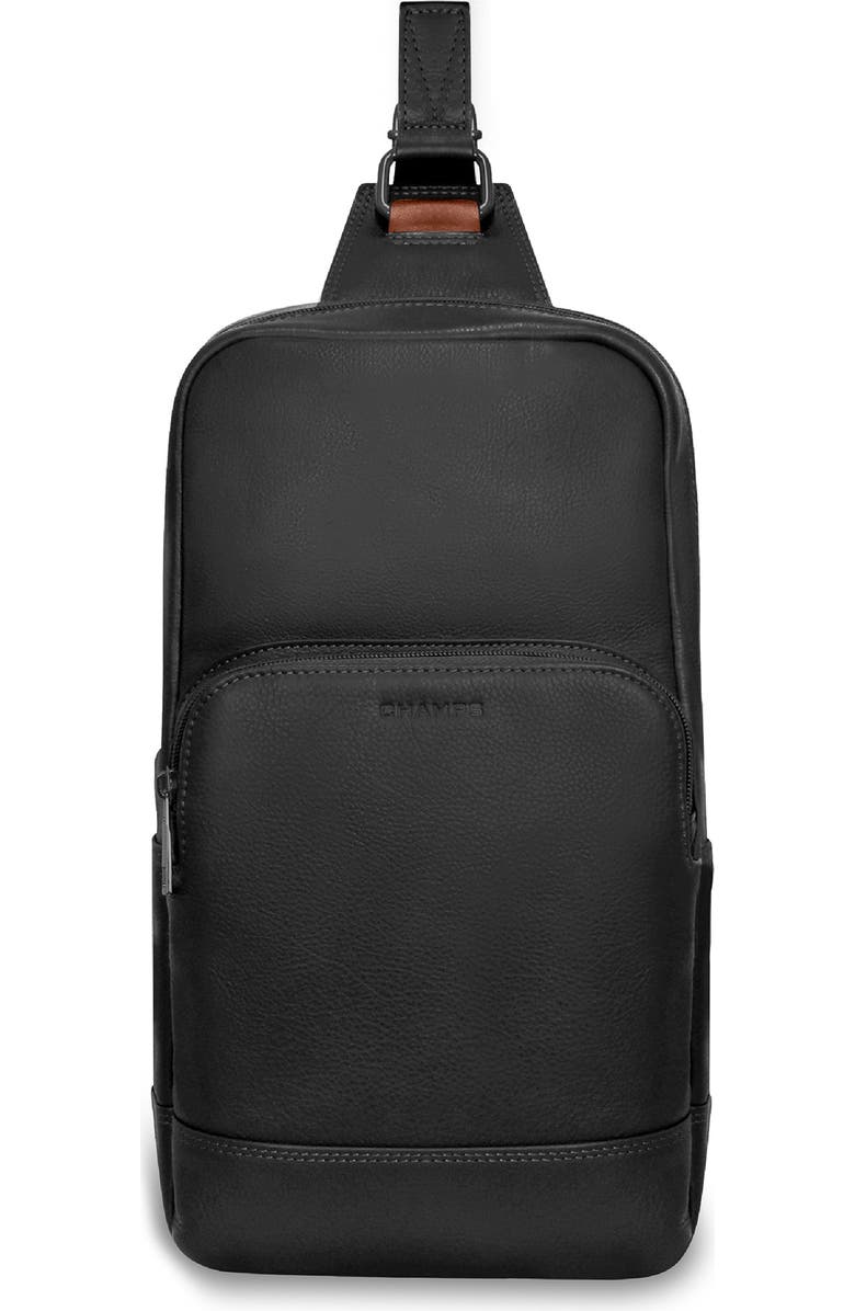 CHAMPS Onyx Leather Sling Bag, Main, color, Black