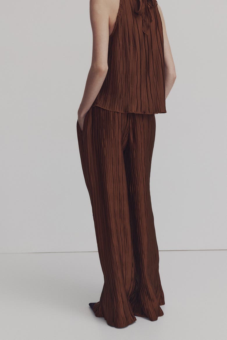 Crinkled Pull-on Trousers, Alternate, color, Brown