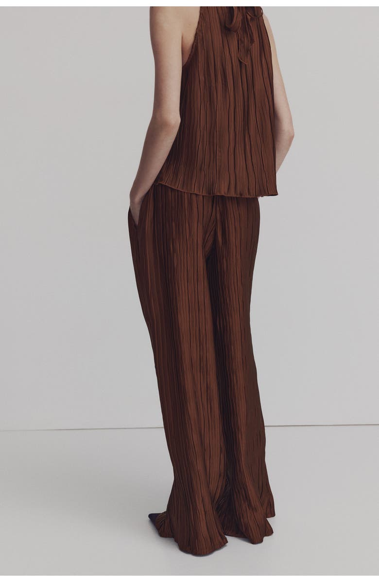 H&M Crinkled Pull-on Trousers, Alternate, color, Brown