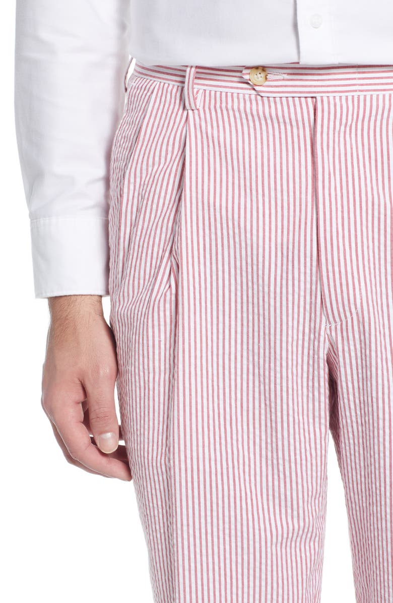 Berle Pleated Seersucker Cotton Dress Pants, Alternate, color, Red