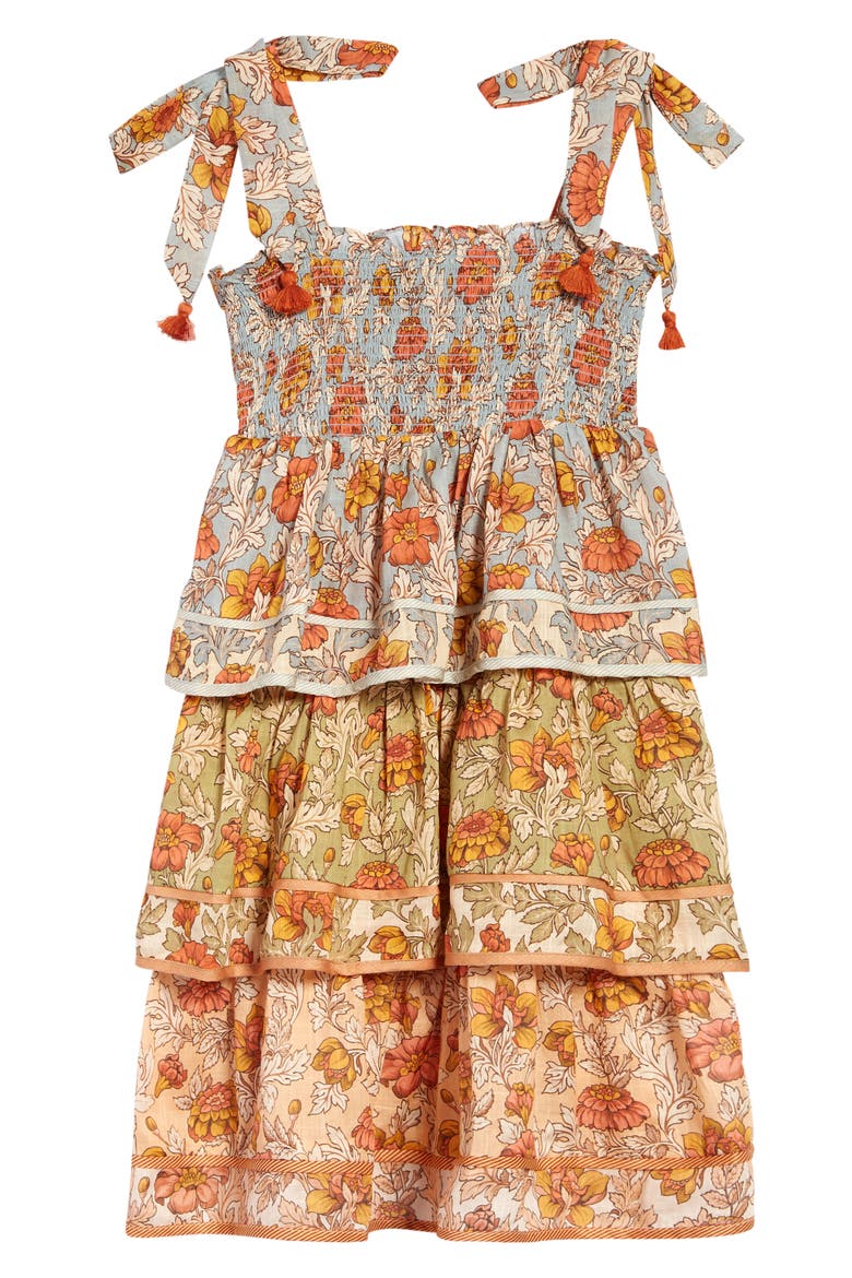 Kids' Andie Floral Print Tiered Cotton Sundress, Main, color, SPLICED