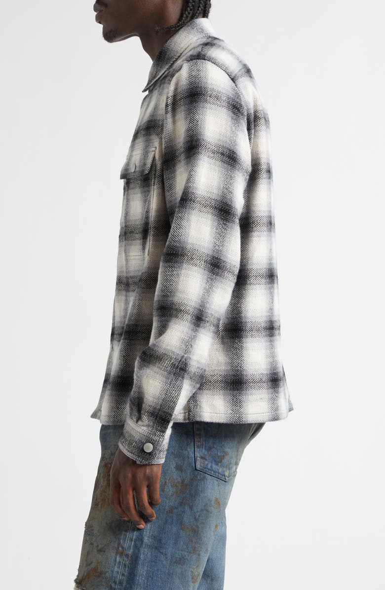 Rick Owens DRKSHDW Ombré Plaid Cotton Flannel Snap-Up Shirt, Alternate, color, Grey Ombre Plaid