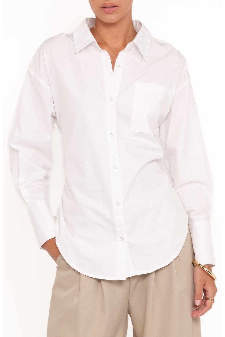 Yacra Lace-Up Back Cotton Button-Up Shirt, Main, color, WHITE
