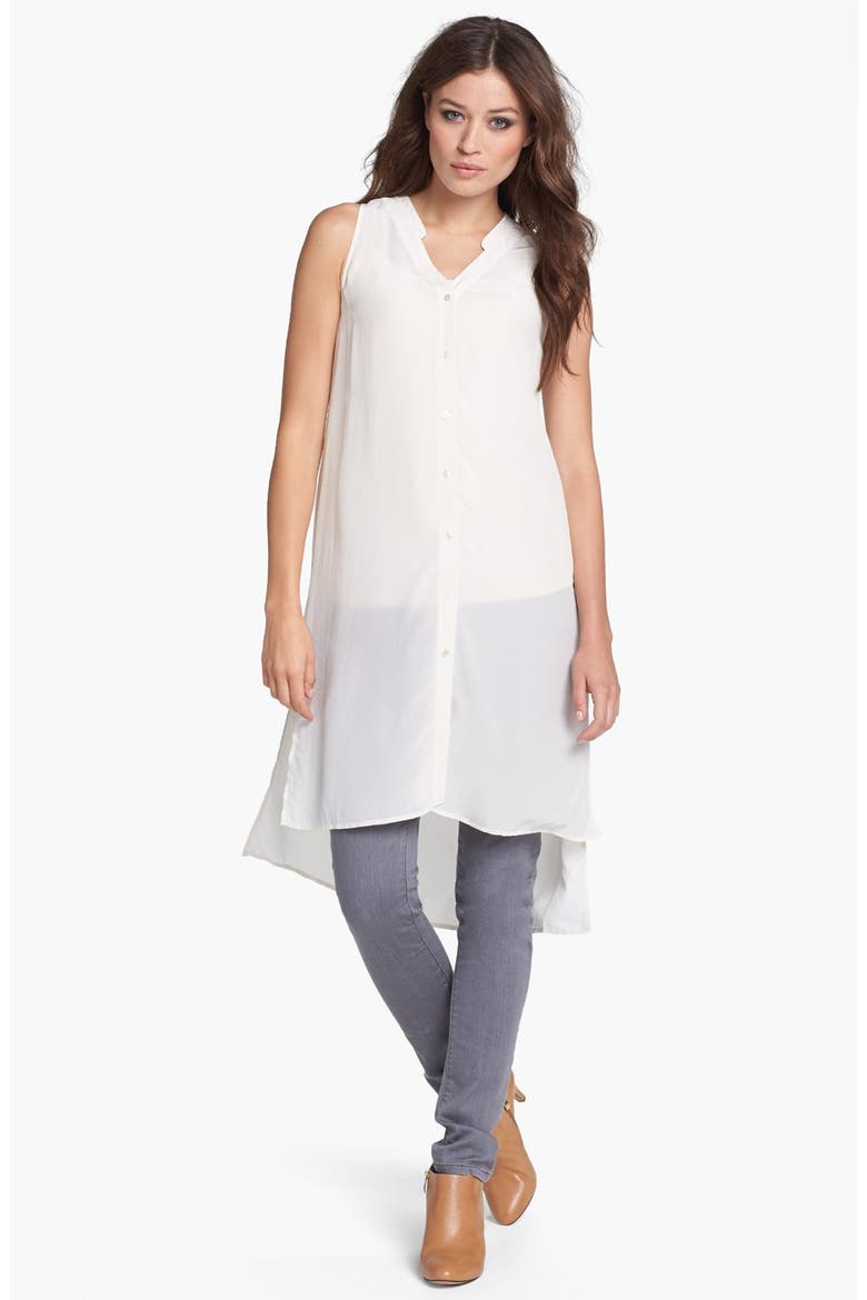 Silk Crepe V-Neck Tunic Dress, Main, color, BONE