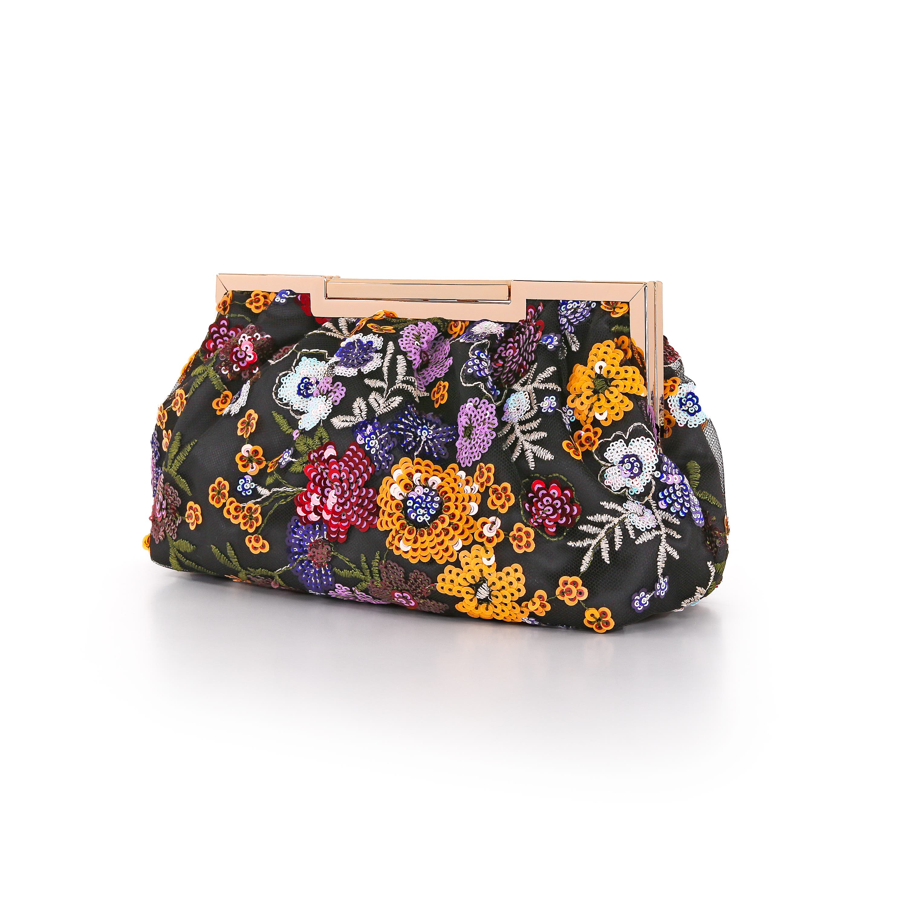 Rosalin Floral Sequin Beaded Pouch Clutch, Alternate, color, Black Multi