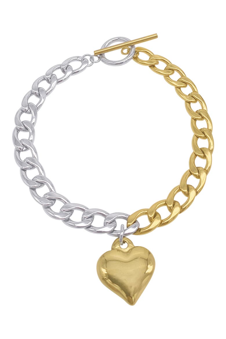 Two-Tone Heart Charm Toggle Bracelet, Main, color, MULTI GOLD