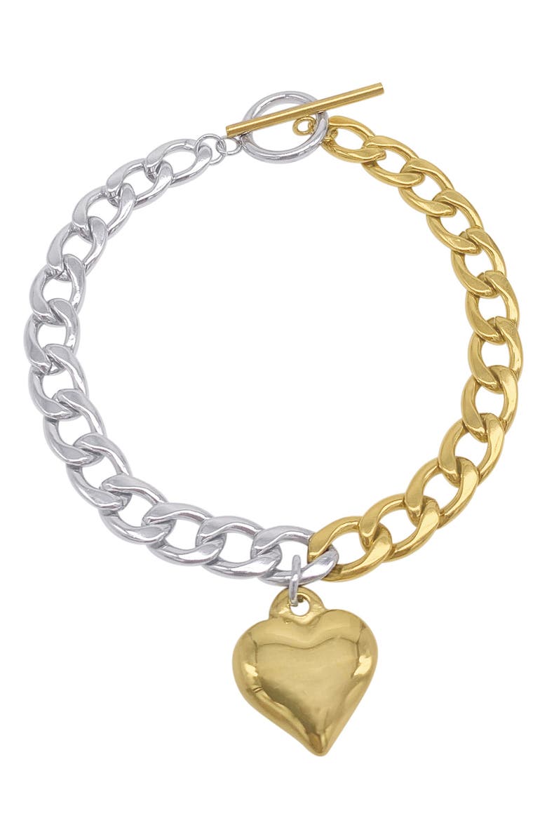 Adornia Two-Tone Heart Charm Toggle Bracelet, Main, color, 