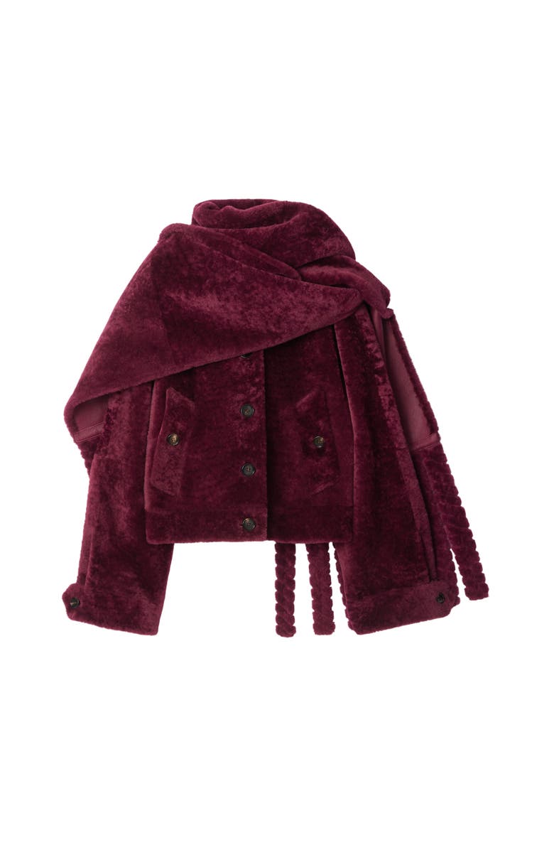 Burberry Detachable Scarf Shearling Jacket, Alternate, color, Ruby Red