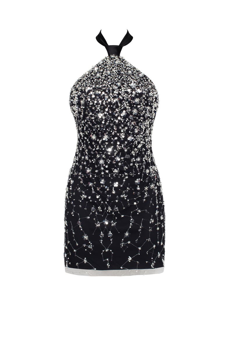 Milla Bodycon Halterneck Crystal-Embellished Mini Cocktail Dress in Black, Alternate, color, Black