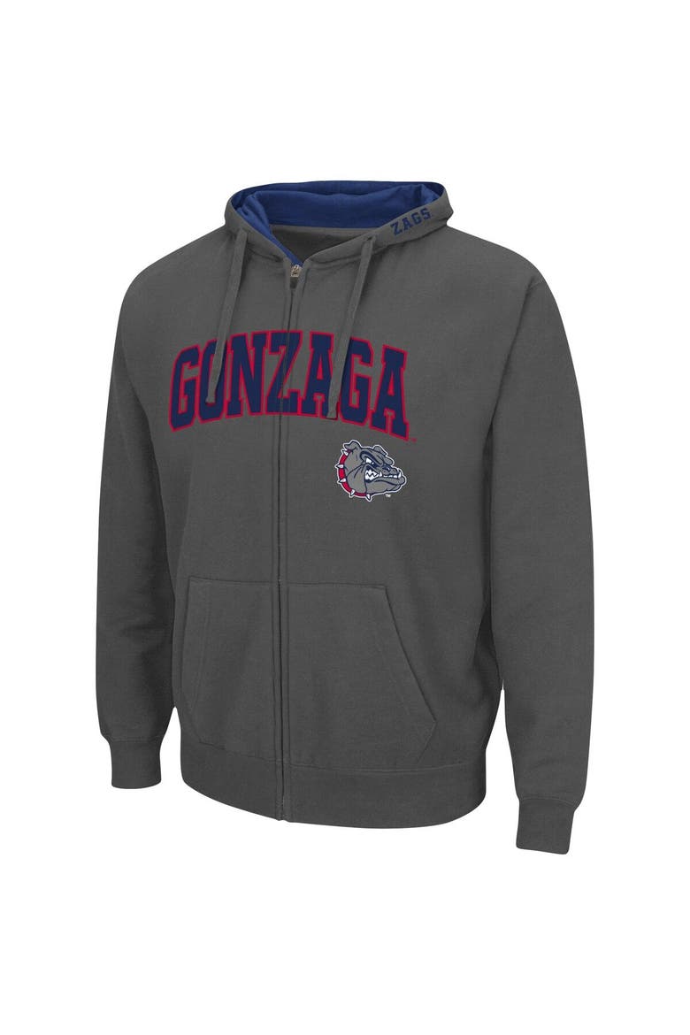 Men's Colosseum Charcoal Gonzaga Bulldogs Arch & Logo 3.0 Full-Zip Hoodie, Alternate, color, Charcoal