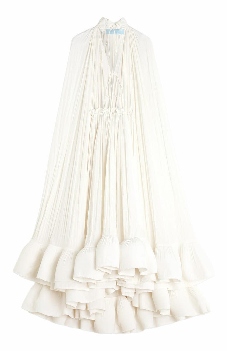 Lanvin Long Charmeuse Ruffle Dress, Alternate, color, Off White