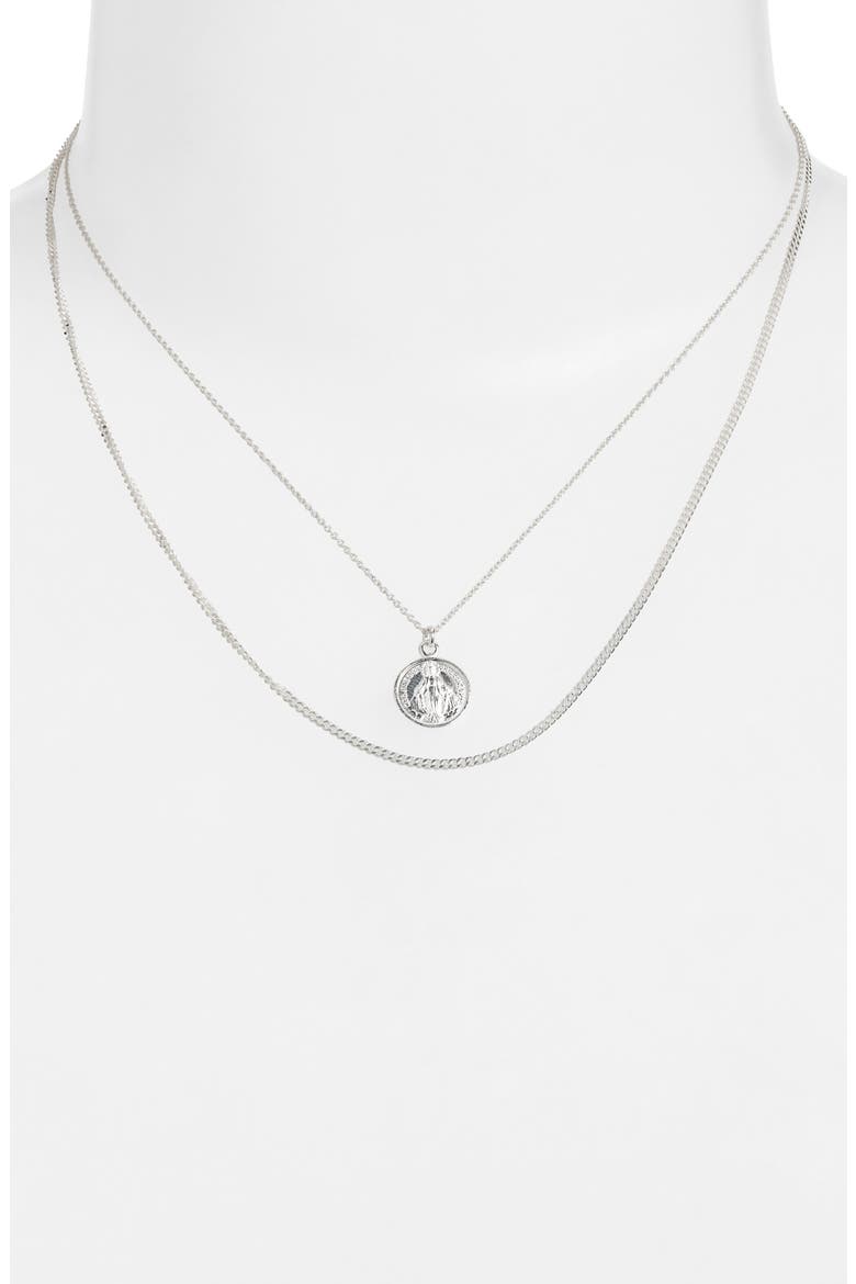 Virgin Mary Layered Pendant Necklace, Alternate, color, SILVER