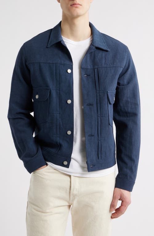 EDWIN Navy Cotton & Linen Twill Trucker Jacket in Blue  product