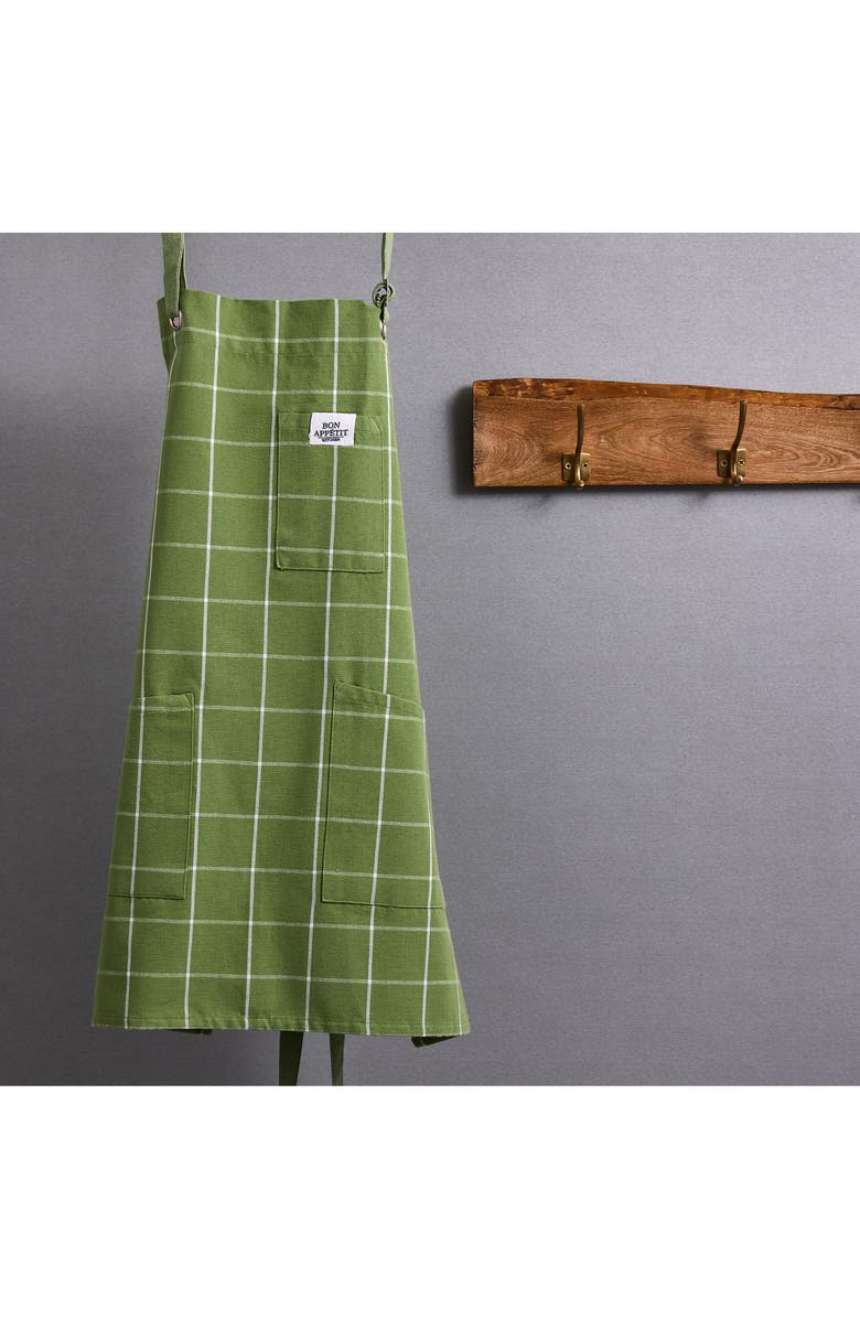 Design Imports Windowpane Print Cotton Apron, Alternate, color, Green