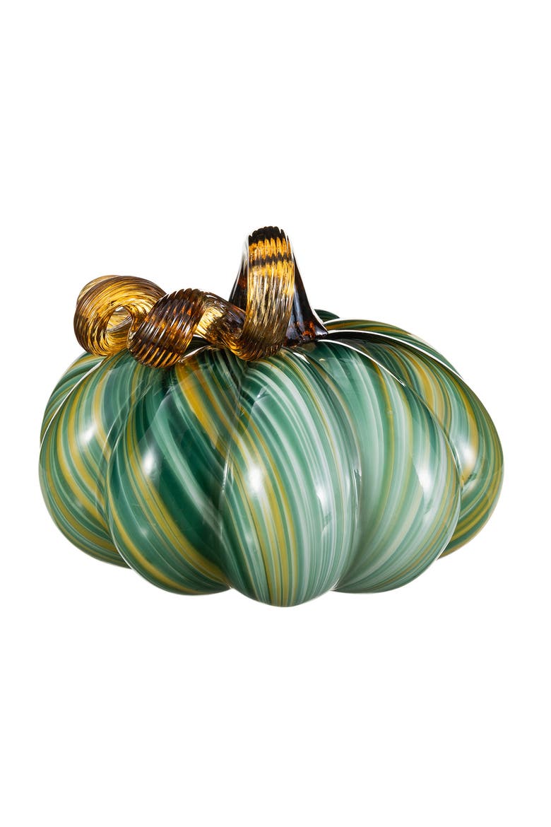 Fall Multi Striped Glass Short Pumpkins, Alternate, color, Green