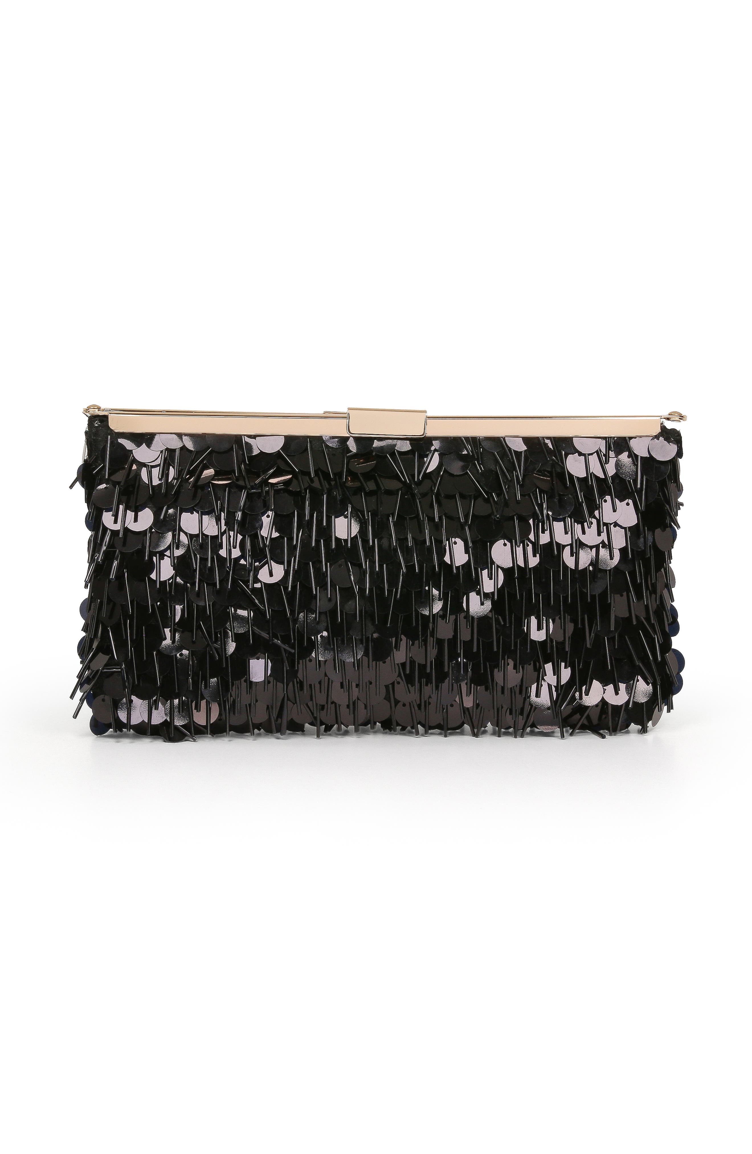 Jewel Badgley Mischka Briar Mixed Sequin Hinged Frame Clutch, Main, color, Black