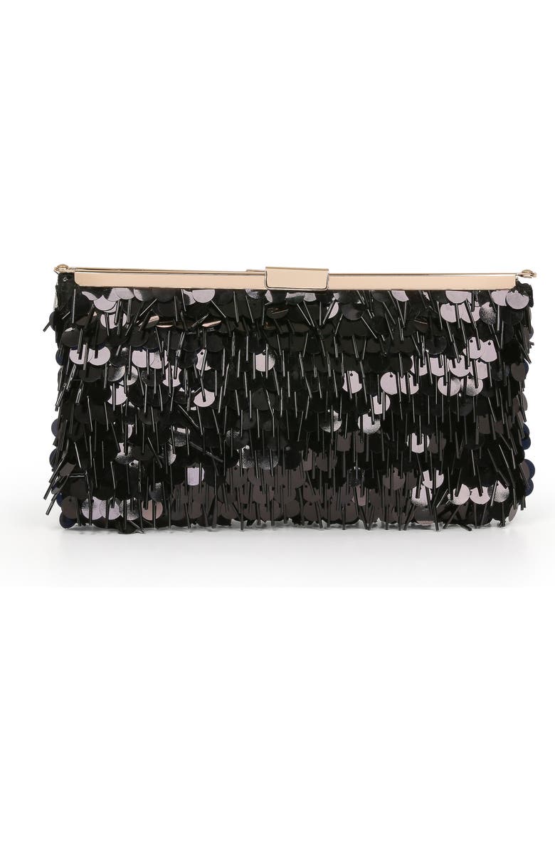 Jewel Badgley Mischka Briar Mixed Sequin Hinged Frame Clutch, Main, color, Black