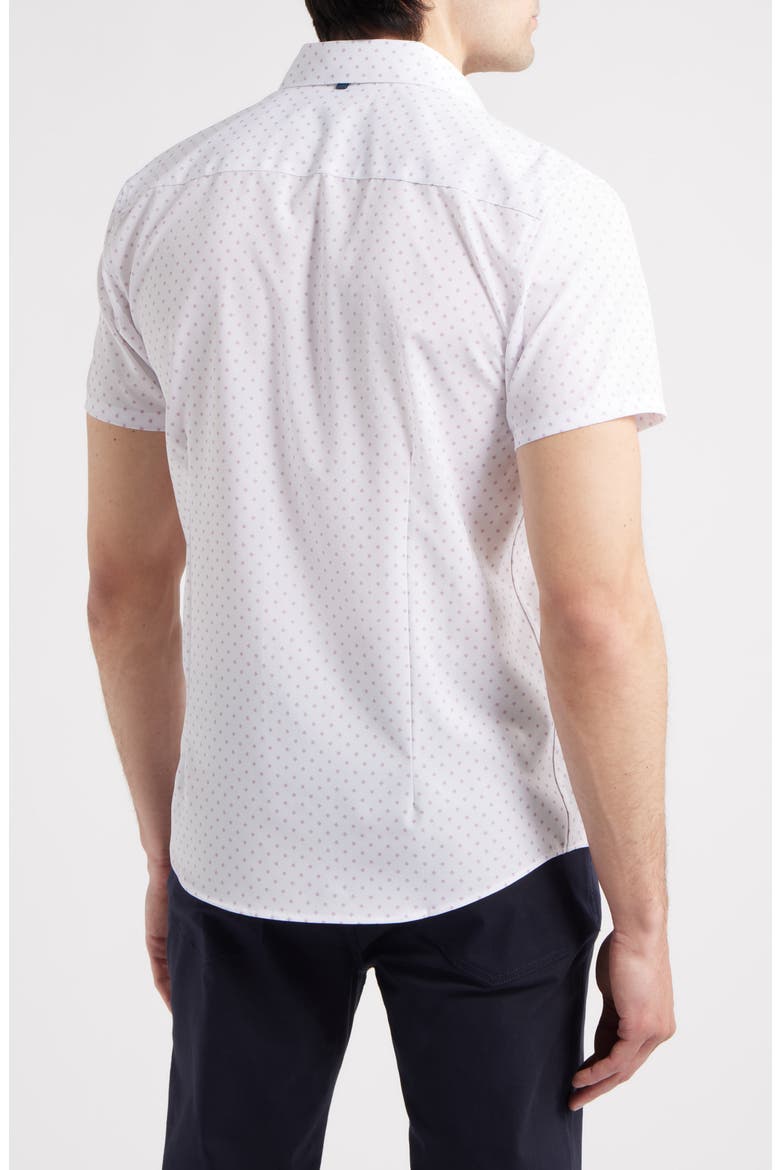 Trim Fit Hashtag Print Short Sleeve Performance Button-Up Shirt, Alternate, color, PINK