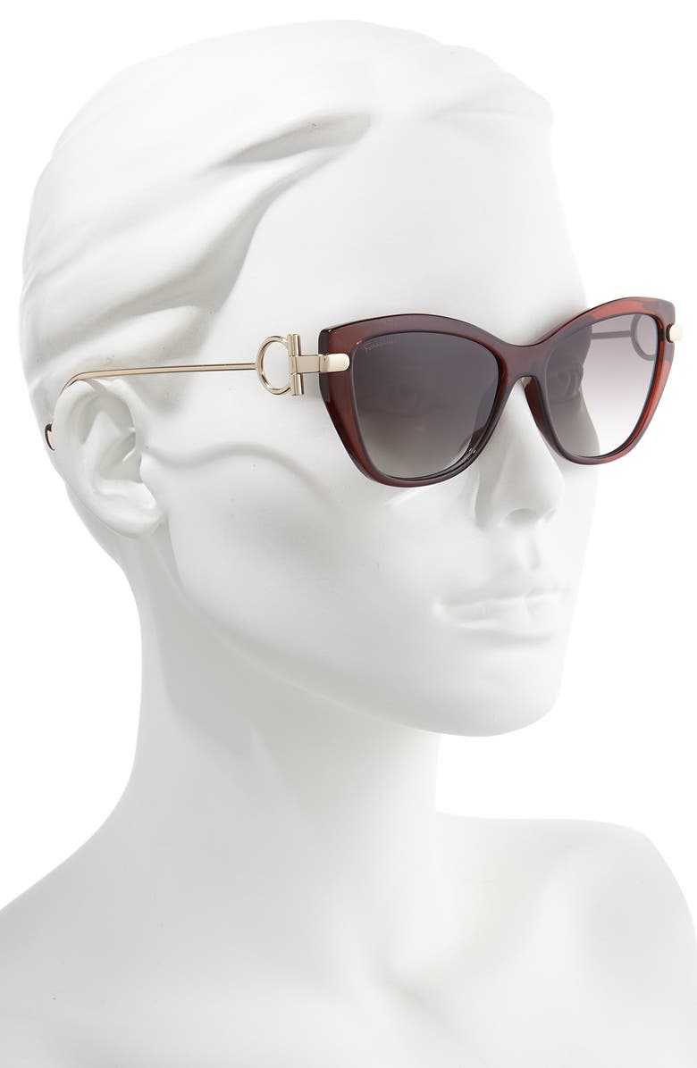 FERRAGAMO 55mm Cat Eye Sunglasses, Alternate, color, Brown