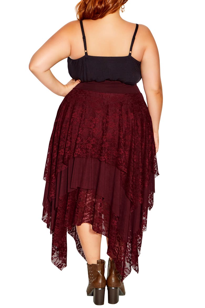 Elizabeth Handkerchief Hem Lace Maxi Skirt, Alternate, color, RUBY