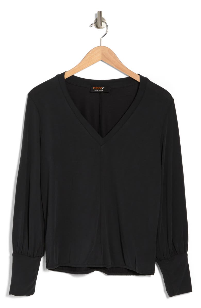 Renee C V-Neck Long Sleeve Solid Top, Alternate, color, Black