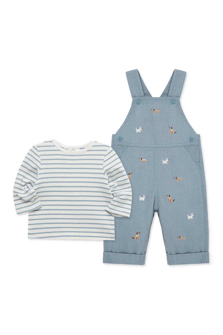 Doggies Embroidered Overalls & T-Shirt Set, Alternate, color, BLUE